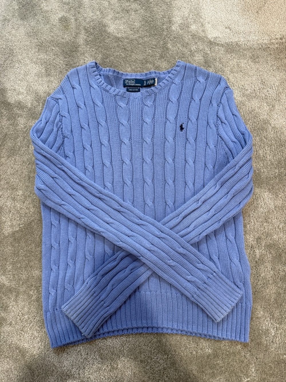 Ralph Lauren Women’s Light Blue Cable Knit Crewneck Sweater